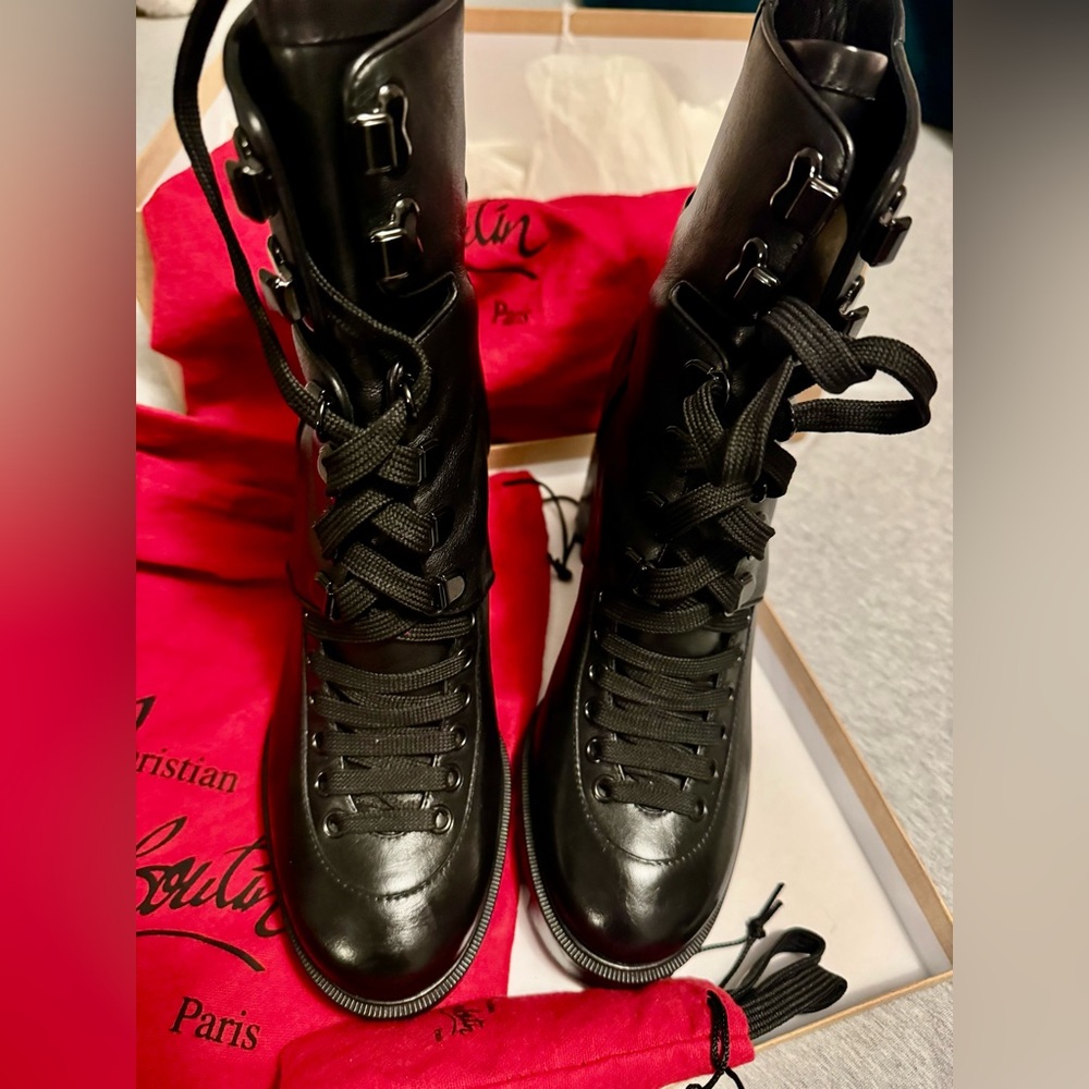 Christian Louboutin Macadamia 100 Buckled Leather Black Lace-Up Ankle Boots 39.5 - Picture 6 of 8